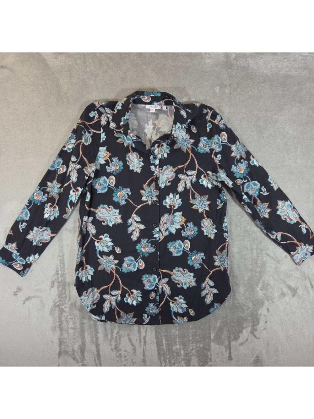 Chic'so Button Down Top Size 1 (8) Navy Floral Paisley Long Sleeve